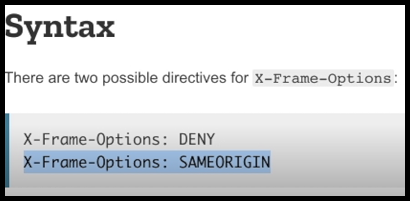 Check the syntax for X-Frame-Options